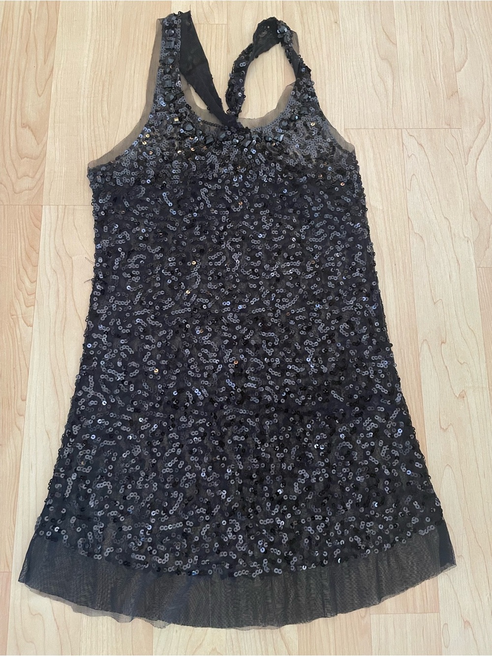 Love Culture Black Sequin Racerback stretch Tank Top with raw edge hem Size M